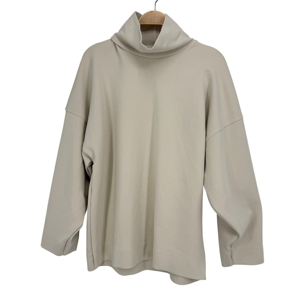 Zara Turtleneck Top Womens Medium Beige Oversized Relaxed Fit High Neck
